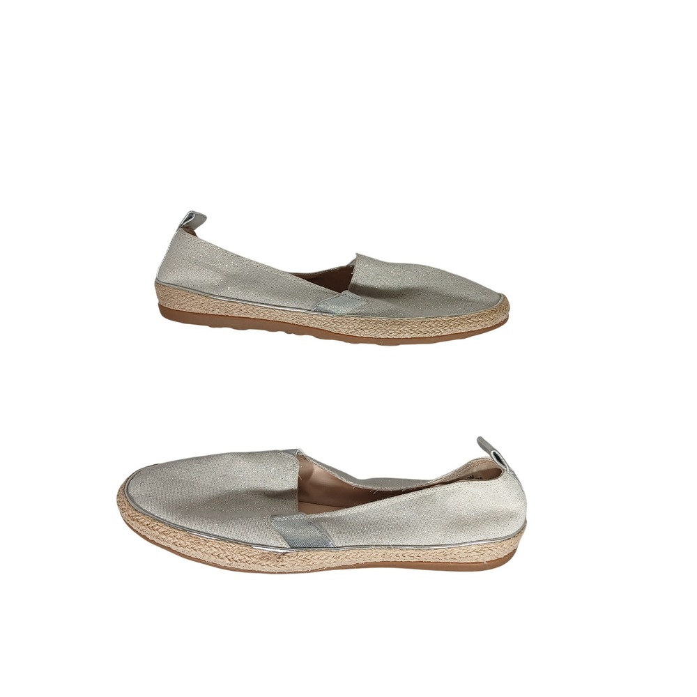 Espadrille Slip On Shoes 10M Silver Metallic Shimmer Summer Boho Flat Coastal